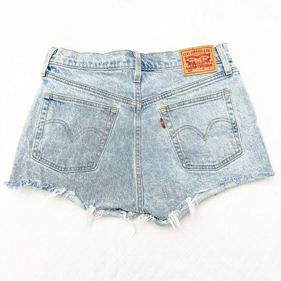 Levi's 501 Button Fly Shorts Light Wash Denim Jeans Ripped Leg Cutoff Size 28 - Picture 7 of 8